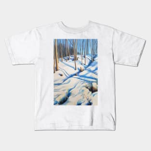 Winter walk - snowy woods painting Kids T-Shirt